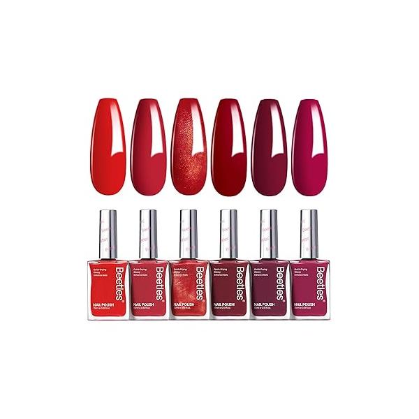 Beetles Glitter Nail Polish Set, 6 Color Silver Pink Gold Red Brown Black Quick Air Dry Natural Elegant Lacquer Manicure DIY Art Salon Gifts For Women