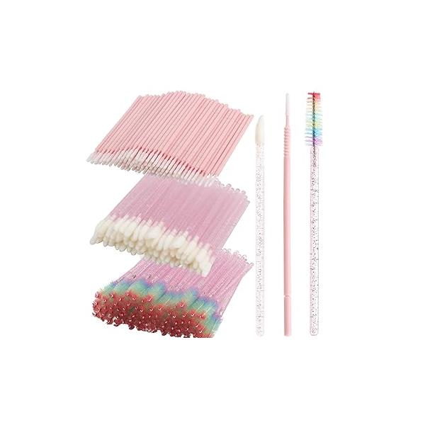 300 PCS Eyelash Extension Supplies Kit Disposable Micro Swab Brush Eyebrow Spoolies Lip Stick Mascara Wand Applicator Makeup Tool (Purple Sets)