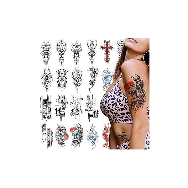 21 Sheets Large Temporary Tattoos Flower Paper Sexy Body Tattoo Sticker for Women & Girl Fake (Lily, Peach, Plum, Peony)