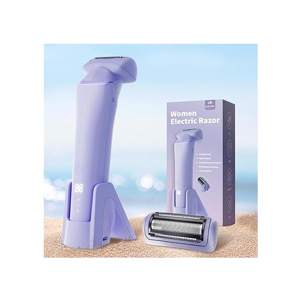 krofaue Electric Shaver for Women - Cordless Waterproof Bikini Trimmer Leg,Arm,Underarms,Bikini Wet & Dry Razors with LED Display USB Charging Dock (Purple)