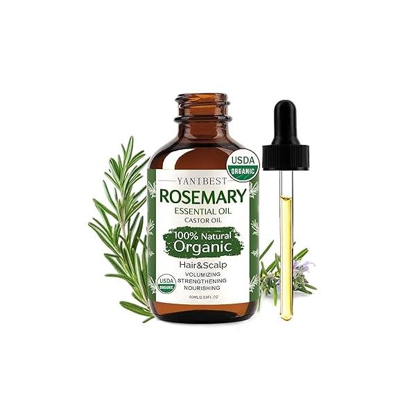 YANIBEST Organic Rosemary Essential Oil, Castor 100% Pure Natural Hair Oil for Strengthening Hair, Nourish and Repair Damaged Improve Scalp Health