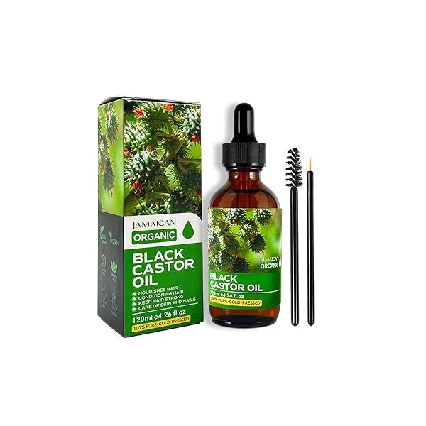 120ML Jamaican Black Castor Oil - Organic Cold Pressed Unrefined, 100% Pure, for Hair Growth, Skin & Scalp Moisturizer, Eyelashes Eyebrows, Nail Care Grow, Hexane-Free
