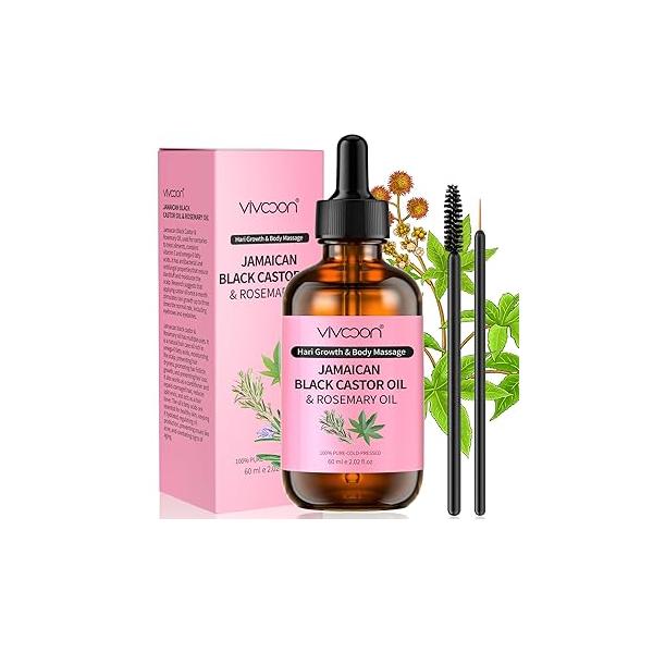 Jamaican Organic Black Castor Oil with Rosemary, Cold Pressed,for Hair , Eyelashes and Eyebrows Growth,100% Natural & Pure