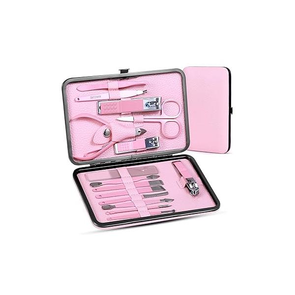 Manicure Pedicure Kit Nail Clippers Set Fingernails & Toenails Vibrissac Scissor 5 Pieces Best Care Tools for Man Women with Travel Case (Gray/Black_A)