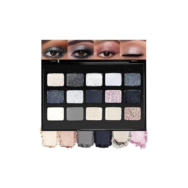 SUAKE 15 Colors Matte Shimmer Pearlescent Eyeshadow Palette for Eye Makeup,High Pigmented Smoky Dark Punk Metal Shadow Primers Powder, Flashing sombras de ojos Cosplay - Black Gold Blue Brown
