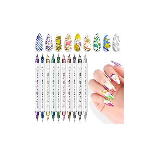 Saviland 12 Colors Nail Art Pens Set - 3D Polish Acrylic Paint Markers for Drawing Painting Point Dotting Liner Pen Manicure Tools Design Kit Home Salon DIY