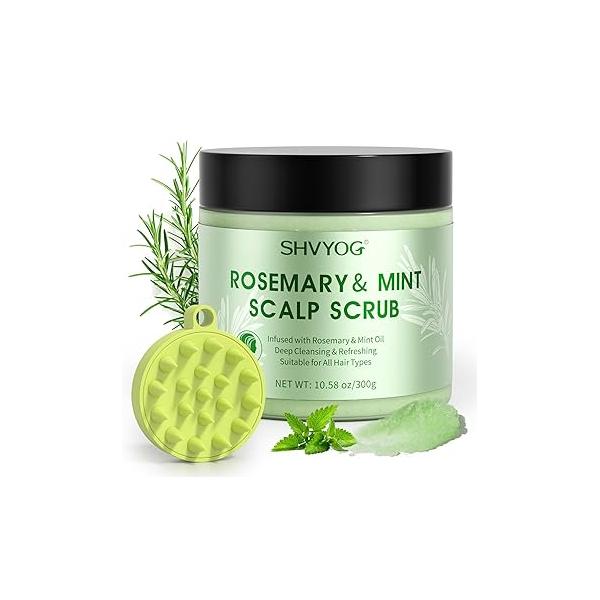 SHVYOG Scalp Scrub, Rosemary Exfoliator, Exfoliator Scrub for Build Up, Oily Hair, Hair Treatment Nourishing Detox Care with Massager