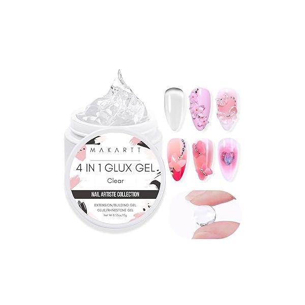 Makartt Solid Builder Nail Gel, 3D Gel Art 4 in 1 Non-sticky for Extension UV Glue Acrylic Nails Rhinestones Sculpture Hard Gels UV/LED Lamp Required Clear 15ml