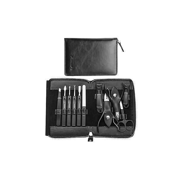 FAMILIFE Manicure Set, Professional Kit Nail Clippers Set 11 in 1 Stainless Steel Pedicure Tools Men Grooming Tool with Portable Brown Leather Travel Case Luxury Gifts for Him