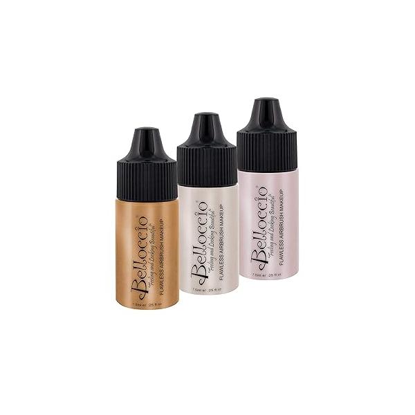 Belloccio's Professional Flawless Airbrush Makeup Shimmer Shade Set (Trio Set) in 1/4 oz. Bottles (NEW FORMULA)