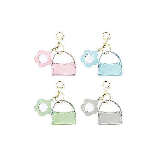 4PCS Super Smalls Makeup Bag with Mirror Mini for Women, Coin Wallet, Charms Y2k Accessories Cute Leather Keychain (Style 3)