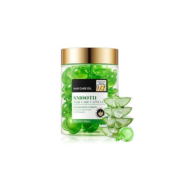 30PCS Hair Serum Oil Capsules, Moisturizing for Frizzy, Dry and Damaged Hair, Smooth, Non-greasy, Refreshing Long Lasting Nourishing Women（Coconut Oil）