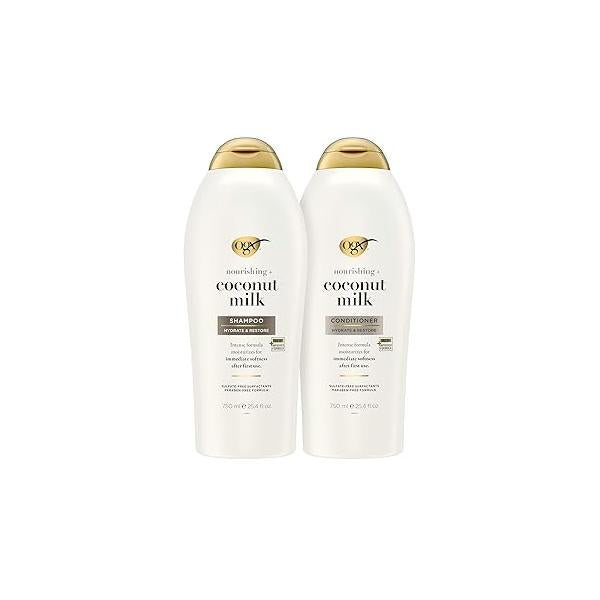 OGX Shampoo and Conditioner Set, Nourishing + Coconut Milk, Sulfate Free for Moisturizing & Strengthening Hair Care, 25.4 FL OZ, 2 Pack