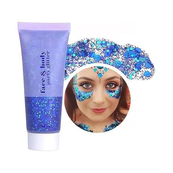 Body Glitter Gel, Face Glitters Gel Sequins Shimmer Liquid Eyeshadow, Chunky for Hair Nails, Holographic Cosmetic Laser Powder Festival Makeup 50ml (Golden Yellow)