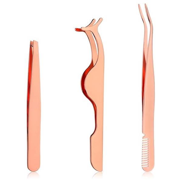 3pcs Eyelash Tweezers, 3 Designs Extension Tweezers Set Stainless Steel Eyebrow Lash Applicator for Classic Lashes False Makeup