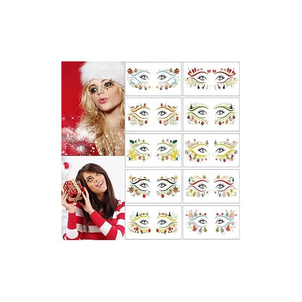 20 pcs Christmas Eye Face Tattoo Sticker Tree Snowman Waterproof Makeup Transfer Stickers Decal party Festival Xmas Women Supply