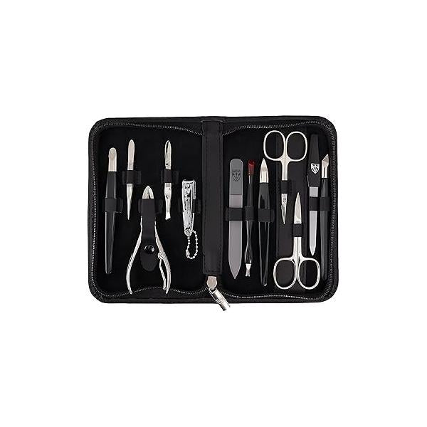 3 Swords Germany - brand quality 12 piece manicure pedicure grooming kit set for professional finger & toe nail care with red synthetic leather case - Made in