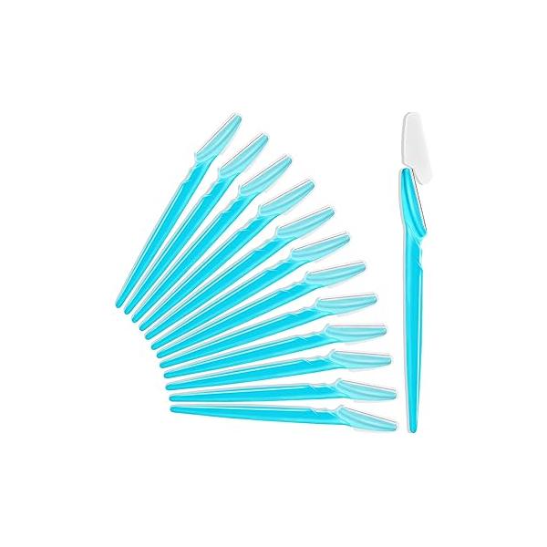 12 Pcs Eyebrow Razors, Face Razors Multipurpose, Exfoliating Dermaplaning Tools, Trimmers Shaver with Safety Cover, Facial Hair Removal for Women Men Body Use (Light Pink)