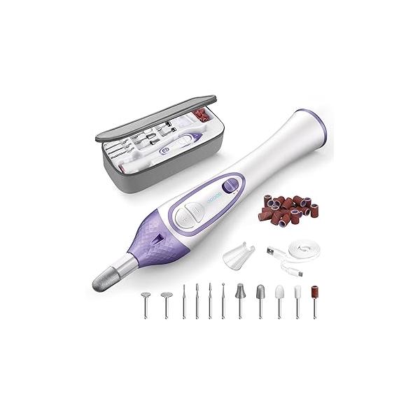 36-Piece Professional Manicure Pedicure Kit-Cordless Electric Nail File Kit,20000RPM, 11Pcs Bits,4 Speed,Rechargeable Tool for Feet,Hand Foot Care Drill Grind Trim Polish