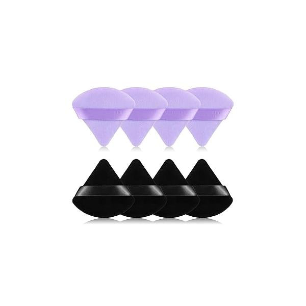 8Pcs of Triangular Powder Puff Makeup Sponges, Made Super-soft Velvet, Designed for Contouring, Eye, and Corner, Beauty Blender Foundation Mixing Container.(Black)