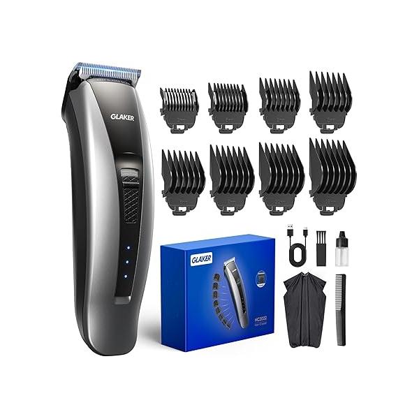 GLAKER Clippers for Hair Cutting - Cordless 2 in 1 Versatile Trimmer with 10 Guards, Extra Detachable Blade & Turbo Motor, Professional Barber Kit Barbershop, Ideal Gift Men