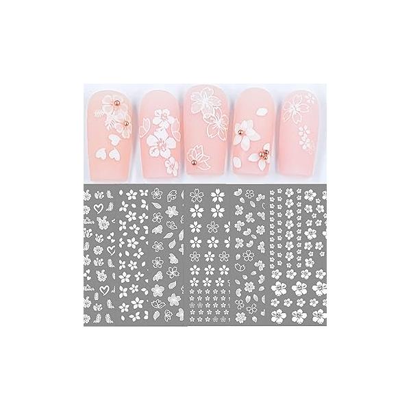 Black and White Hearts Stars Nail Stickers for Women Girls Kids Decoration Self Adhesive Art Decals Natural Fingernails Acrylic Nails Designs (Pack of 10)