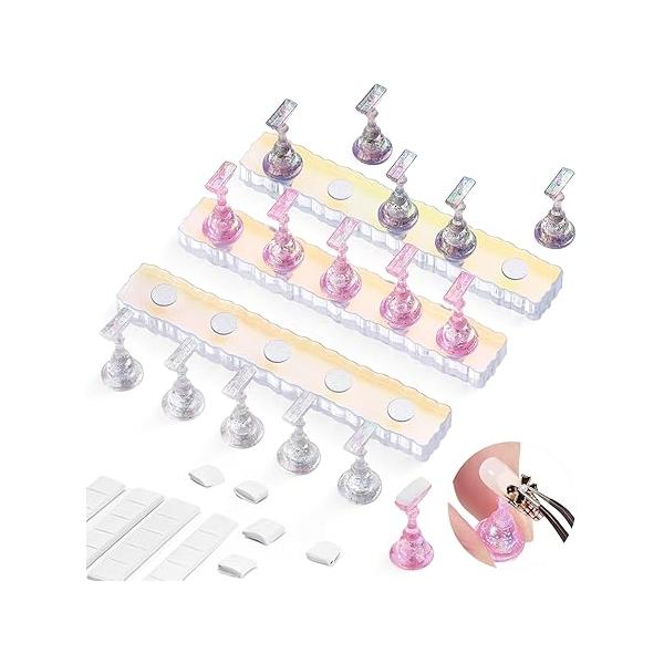 Etercycle 2 Set Nail Holder for Display Painting Nails - Aurora Acrylic Magnetic Practice Stand Fake Press On with Reusable Adhesive Putty (Aurora Pink)