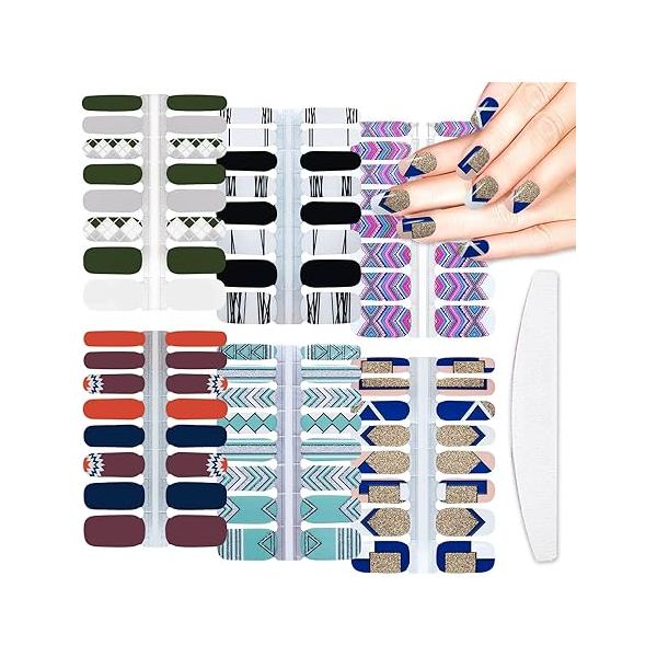 6 Sheets Geometric Line Designs Nail Polish Strips for Women Stickers Full Wraps Girls Plaid Lines Stick On Nails Gel Self Adhesive Decals