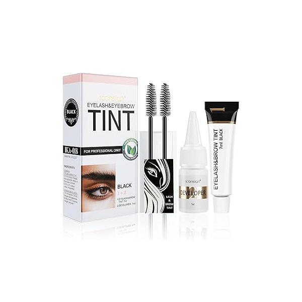 2-In-1 Eyelash & Eyebrow Kit, Professional Lash Brow Color Lasting for 6 Weeks DIY Hair Coloring Salon Home Use 7ml (Black)