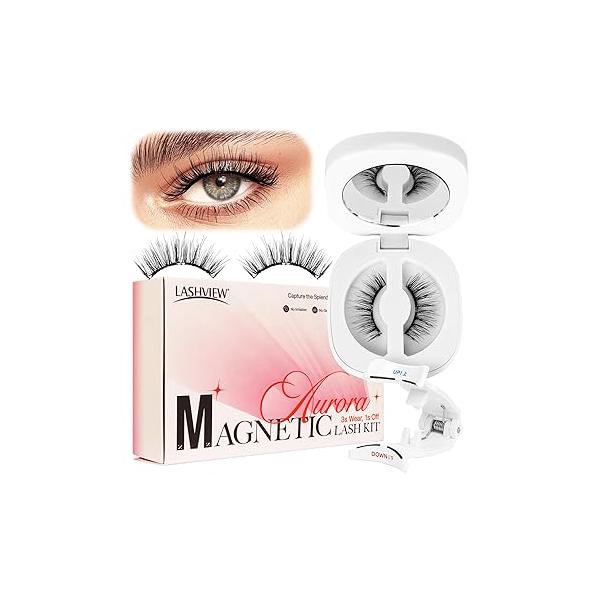 LASHVIEW Upgrade Magnetic Eyelashes with Applicator Reusable Soft Natural Look No Glue Needed Lashes Kit Easy to Wear and Remove(A02)