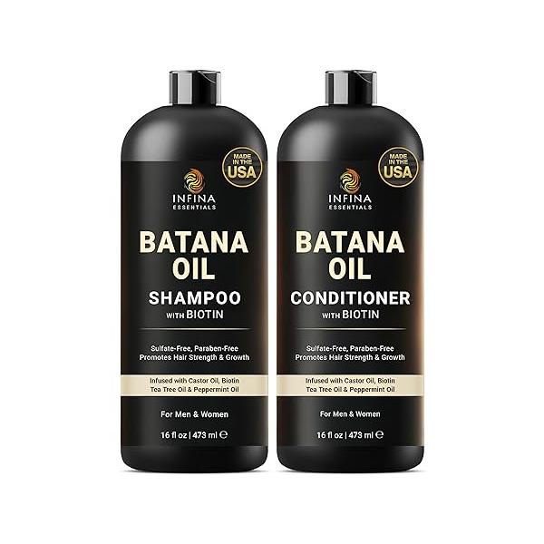 Batana Oil Shampoo and Conditioner Set - Biotin & Tea Tree for Hair Growth Thickness Moisturizing Nourishing Thinning Men Women 16 fl oz Each