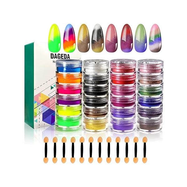 DAGEDA 24 Color Pigment Nail Powder, Colorful Iridescent Glitter Ultrafine Luminous Pearlescent High-Gloss Halo Nails Pigments Dust 3D DIY Art Decoration（Color B ）