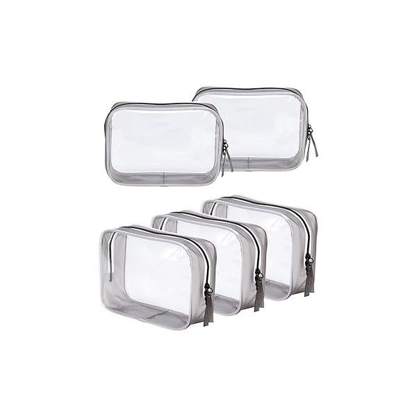 5 Packs Clear Toiletry Carry Pouch with Zipper Portable TSA Approved Plastic Waterproof Cosmetic Bag for Vacation Travel Bathroom and Organizing (5 Large)