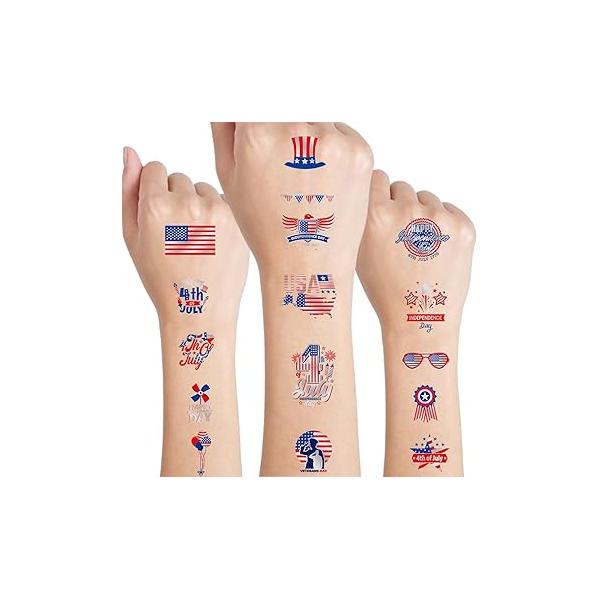 4th of July Independence Day Tattoo Sticker USA American Flag Hat Statue Liberty Patriotic Design Fake Tattoos Memorial Waterproof Face Body Arm Party Supplies for Kids Adult