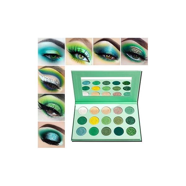 Green Glitter Eyeshadow Palette Highly Pigmented, Afflano Forest Emerald Christmas Makeup Palettes,Yellow Lime Grass Grinch Eye Shadow Pallet Matte Shimmer 15 Color