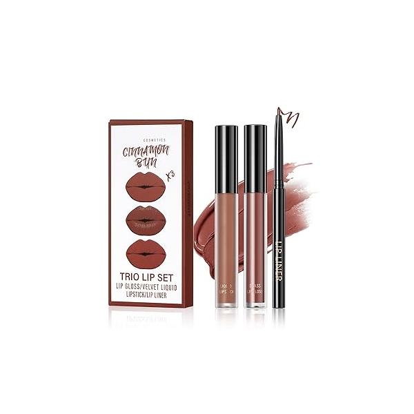 3 in 1 Black Lip Liner Pencil and Lipstick lipgloss Set Matte Gloss Kit Long-lasting Nonstick Cup Smudge Proof Kits with Liner,Velvet Goth Makeup (12#Black Magic)