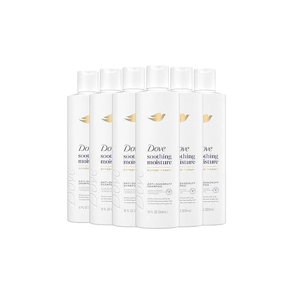 Dove Damage Therapy Derma Shampoo Soothing Moisture Pack of 6 for Flaky Scalp with Pyrithione Zinc and Almond Oil 12 Fl Oz