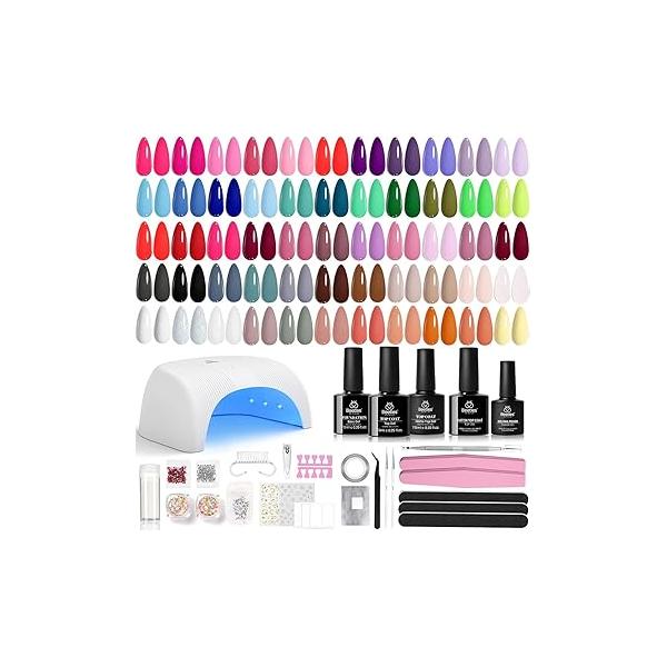 Beetles Gel Nail Polish Kit with U V Light 53 Pcs Emotional Spectrum 32 Colors Base and Matte&Glossy Top Coat Soak Off Pink Red Color All Season Manicure Tools Decoration Plus
