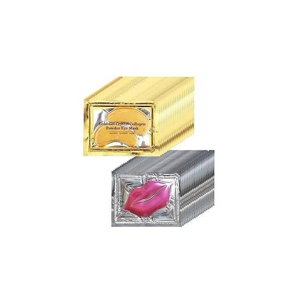 40 Pairs Peach Red Lip Masks & Eye Masks, 24K Gold Gel Collagen Patches for Puffy Eyes, Dark Circles, Wrinkles and Bags, Crystal Mask Set Women Men