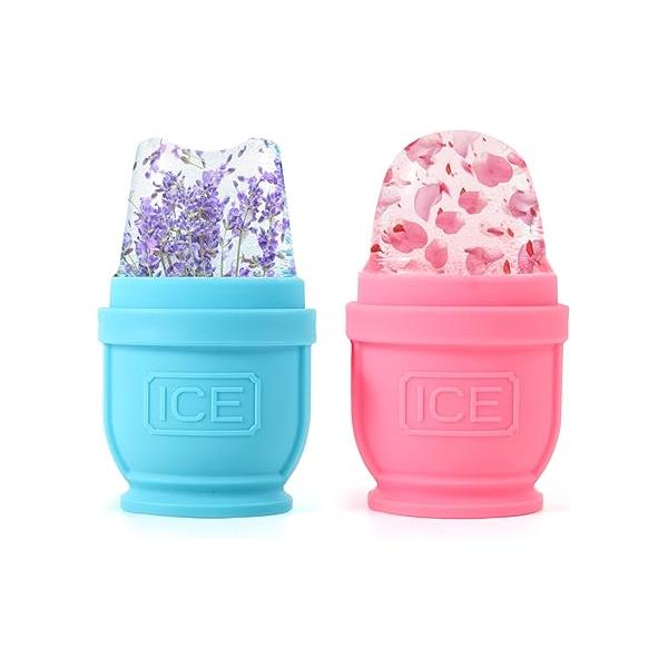 2 Packs Face and Body Ice Roller, Silicone Cube for Puffiness, Pain Relief, Cold Therapy Cup Molds Massage Tool
