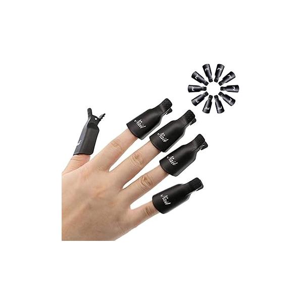 HiMo 10PC Plastic Acrylic Nail Art Soak Off Cap Clip UV Gel Polish Remover Wrap Tool (Pink)