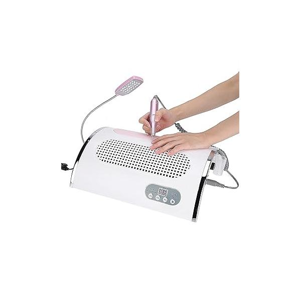 Sonew 4 in 1 Multi-functional Electric Nail Drill Machine, File Pen Kit with 54w Dryer Lamp and Art Dust Suction Collector, Machine for Woman Home DIY Salon