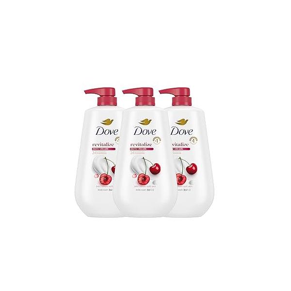 Dove Body Wash with Pump 3 Count Revitalizante Cherry & Chia Milk, for Renewed, Healthy Looking Skin,Moisturizing Gentle Skin Cleanser 24hr Renewing MicroMoisture, 30.6 oz