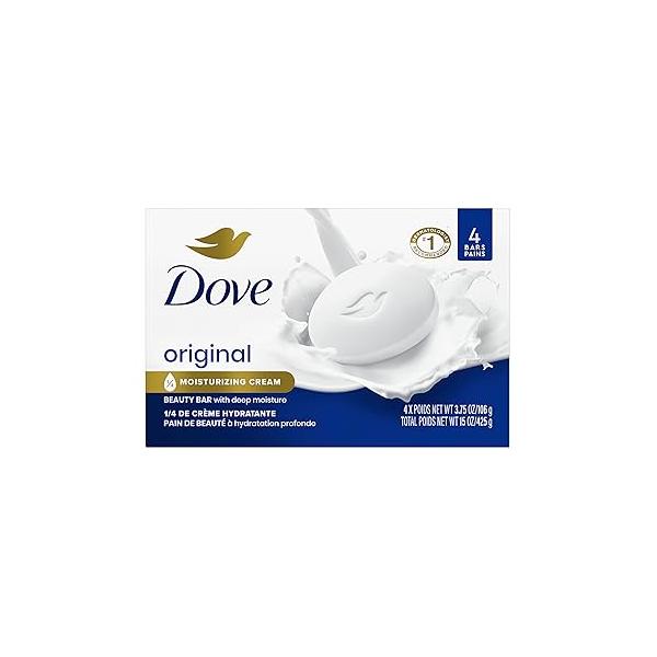 Dove Beauty Bar Soap Original 24 Count for Soft, Smooth Skin, with 1/4 Moisturizing Cream 3.75 oz