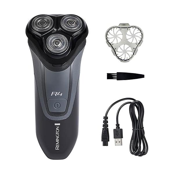 Remington R4 Style Series Rotary Shaver for Men, Flexing Technology and Sensitive Skin Comfort, Rechargeable Wet or Dry Electric Razor with Graphite Coating, Pop Up Trimmer, Stubble Attachment