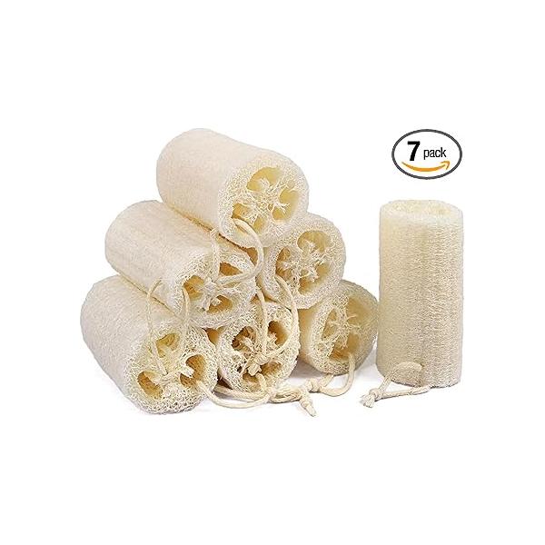 7 Pack Natural Loofah Body Scrubber Sponge, 5 Inches Organic Luffa for Exfoliating & Smooth Skin Cleansing, Ideal Men Women, Spa Shower Use