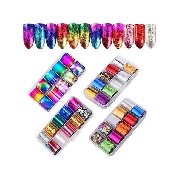 40 Rolls Starry Sky Nail Foil Adhesive Transfer Sticker Tips, EBANKU Art Stickers Tips Wraps Glitters Acrylic DIY Decoration Kit(4 Boxes)