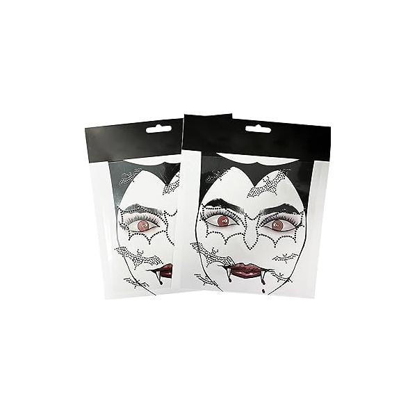 Fake Bat Day Of The Death Skull Face Gems Jewels for Halloween Makeup,2-Pack