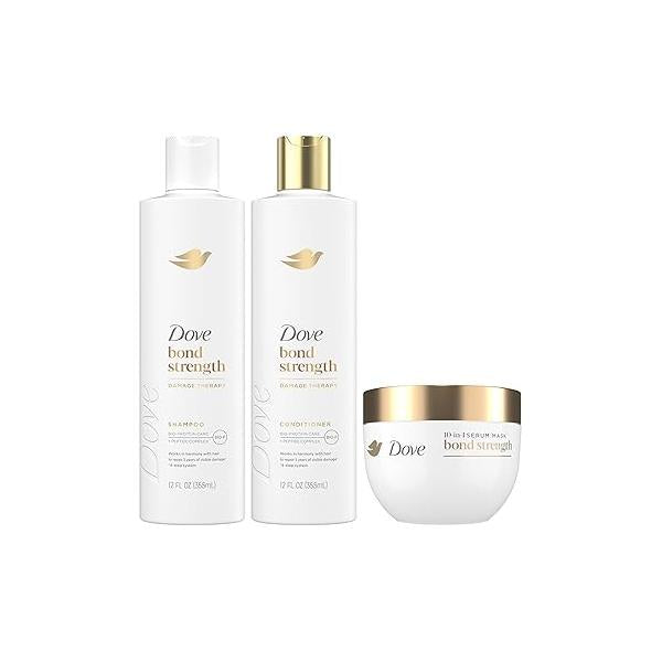Dove Bond Strength Shampoo & Conditioner Set + Hair Mask Serum Bundle - Repair Treatment for Damaged and Frizzy (3 Piece Set)
