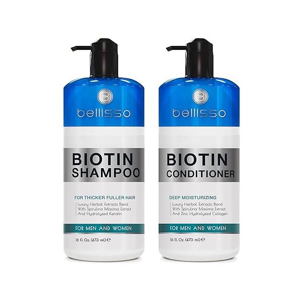 Biotin Shampoo and Conditioner Set - Sulfate Paraben Free Treatment for Men Women Hair Thickening Volumizing Products to Help Boost Thinning with Added Keratin